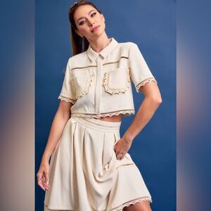 503. Chic Cream Two-Piece Skirt and Top Set